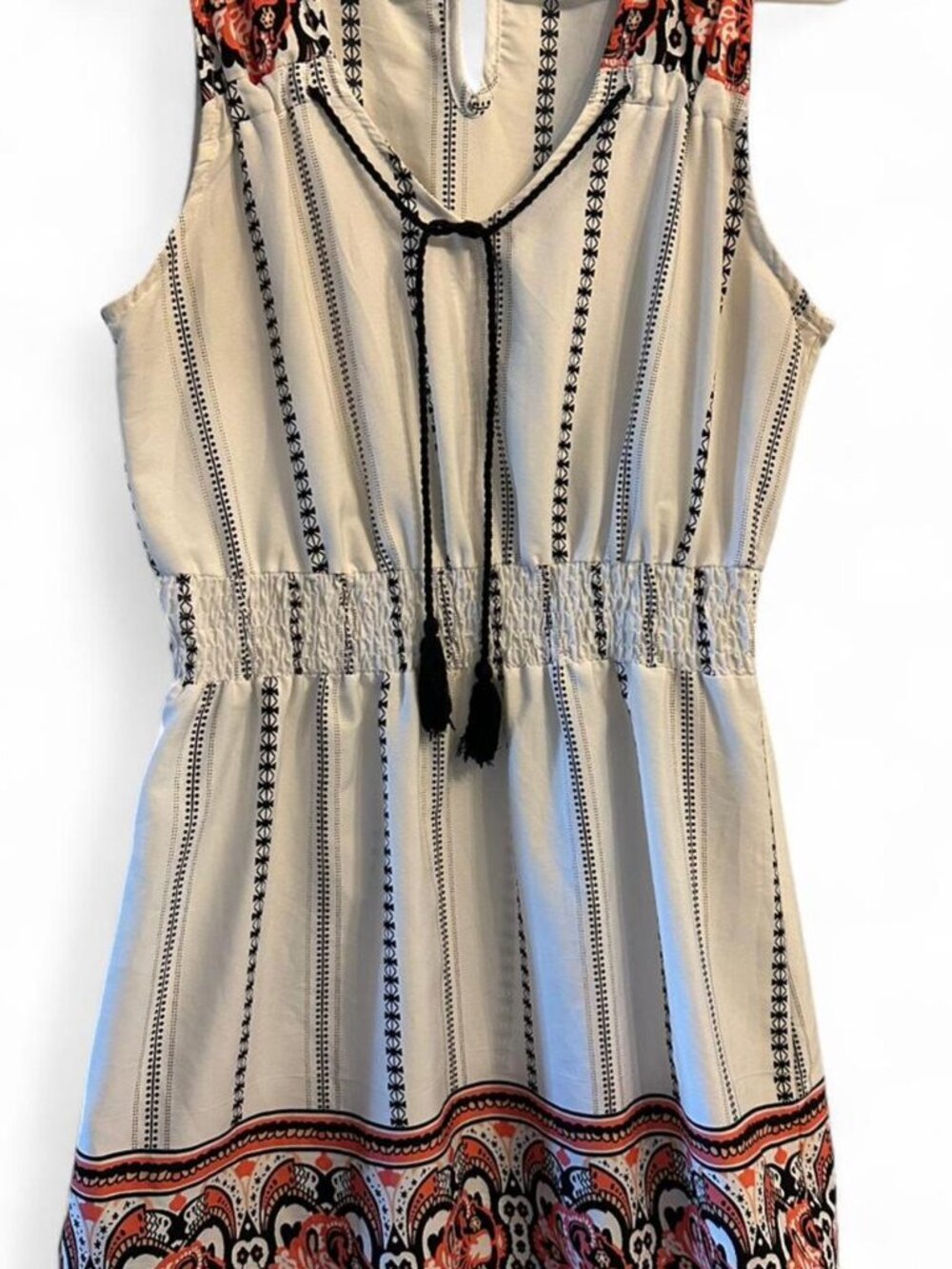 Y2K look boho dress with tassels and keyhole back detail.